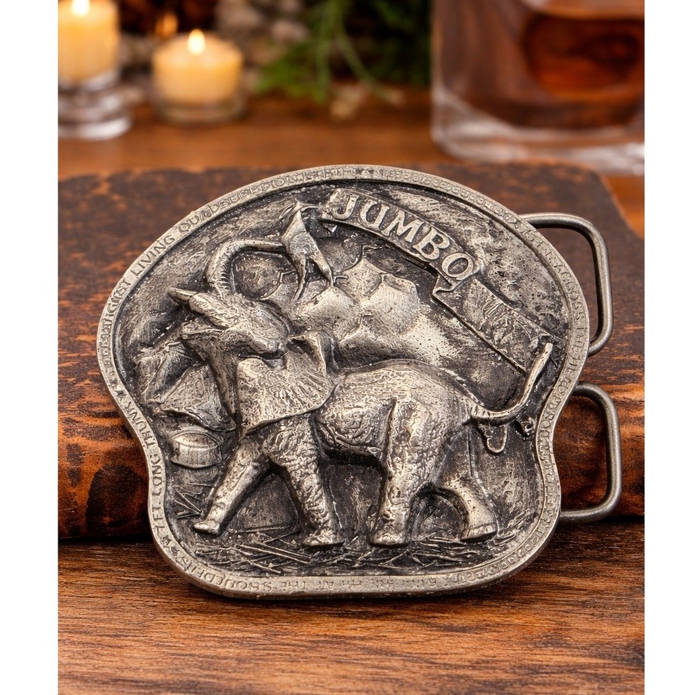 1976 Bergamot Brass Works Jumbo Elephant Belt Buckle Vintage Circus Pewter
